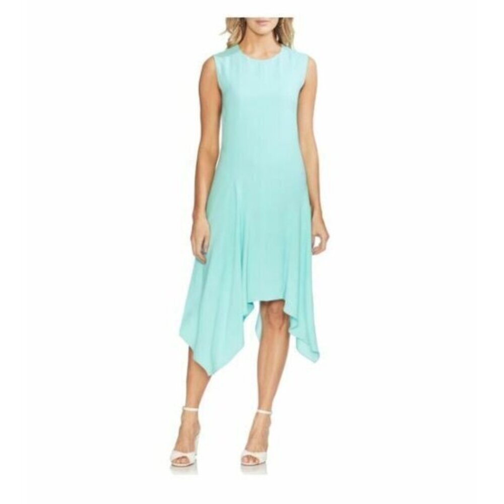 Vince Camuto Dress Turquoise Blue Asymmetric Shift Midi Dress SZ 6 NWT $139